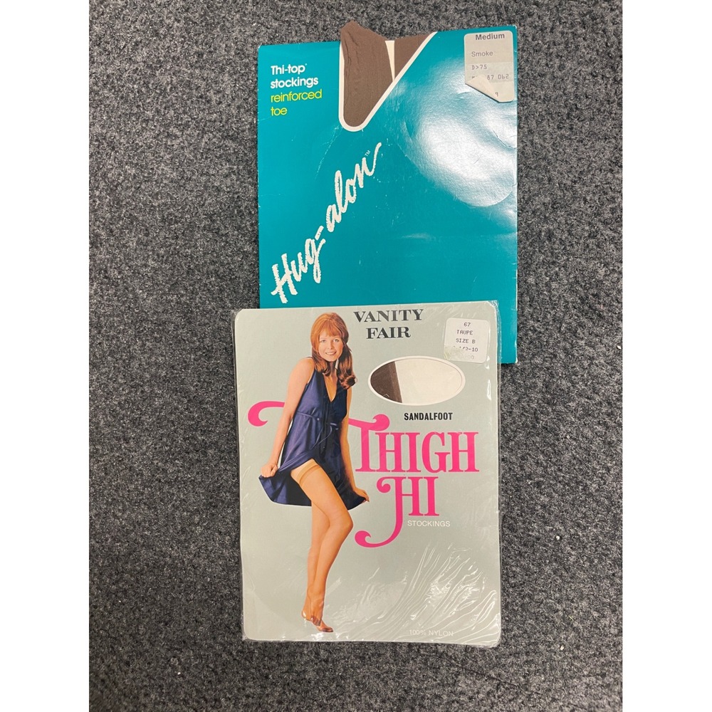 Vintage Vanity Fair & Sears Hug-along Thigh High Stockings 2 pairs